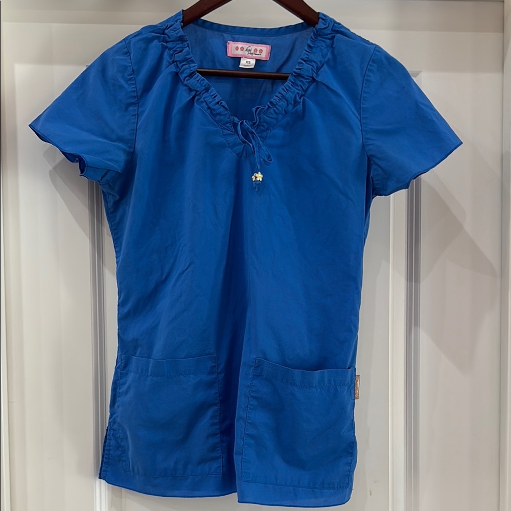 Blue Koi Scrub Top XS